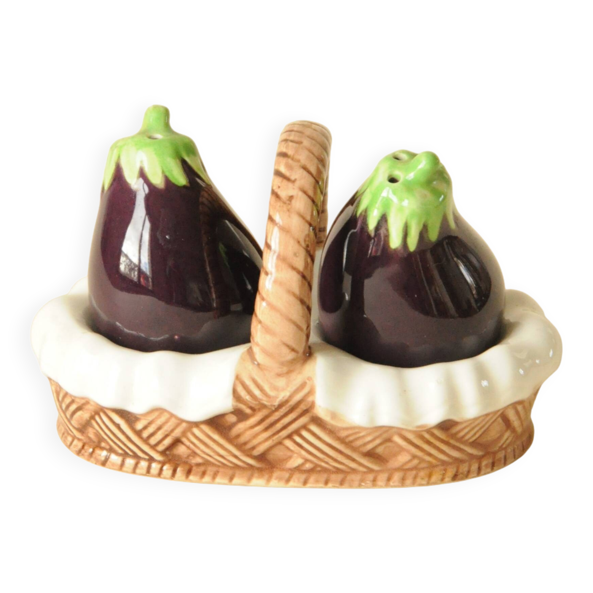 Salt and Pepper Eggplant - Salt and Pepper Shaker Barbotine - Table Decoration