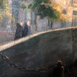 Oil on canvas, "View of Bruges" by the painter L. Lavoix, late 19th century