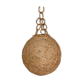 Suspension vintage ball rattan and string