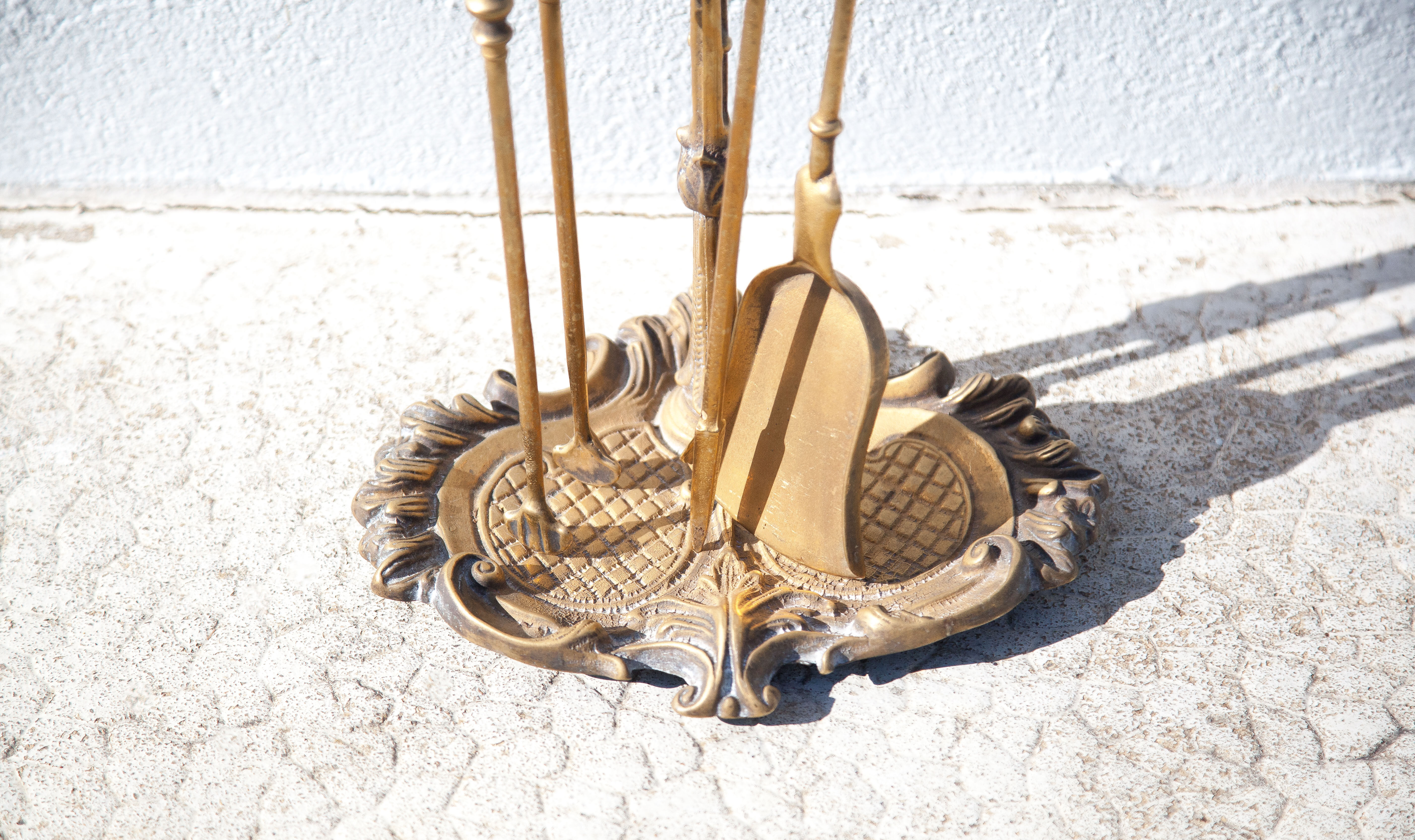 Serviteur de cheminée vintage, accessoires cheminée, serviteur bronze doré, decor cheminée