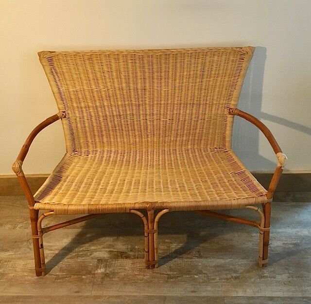 Vintage rattan armchair bench