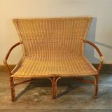 Vintage rattan armchair bench