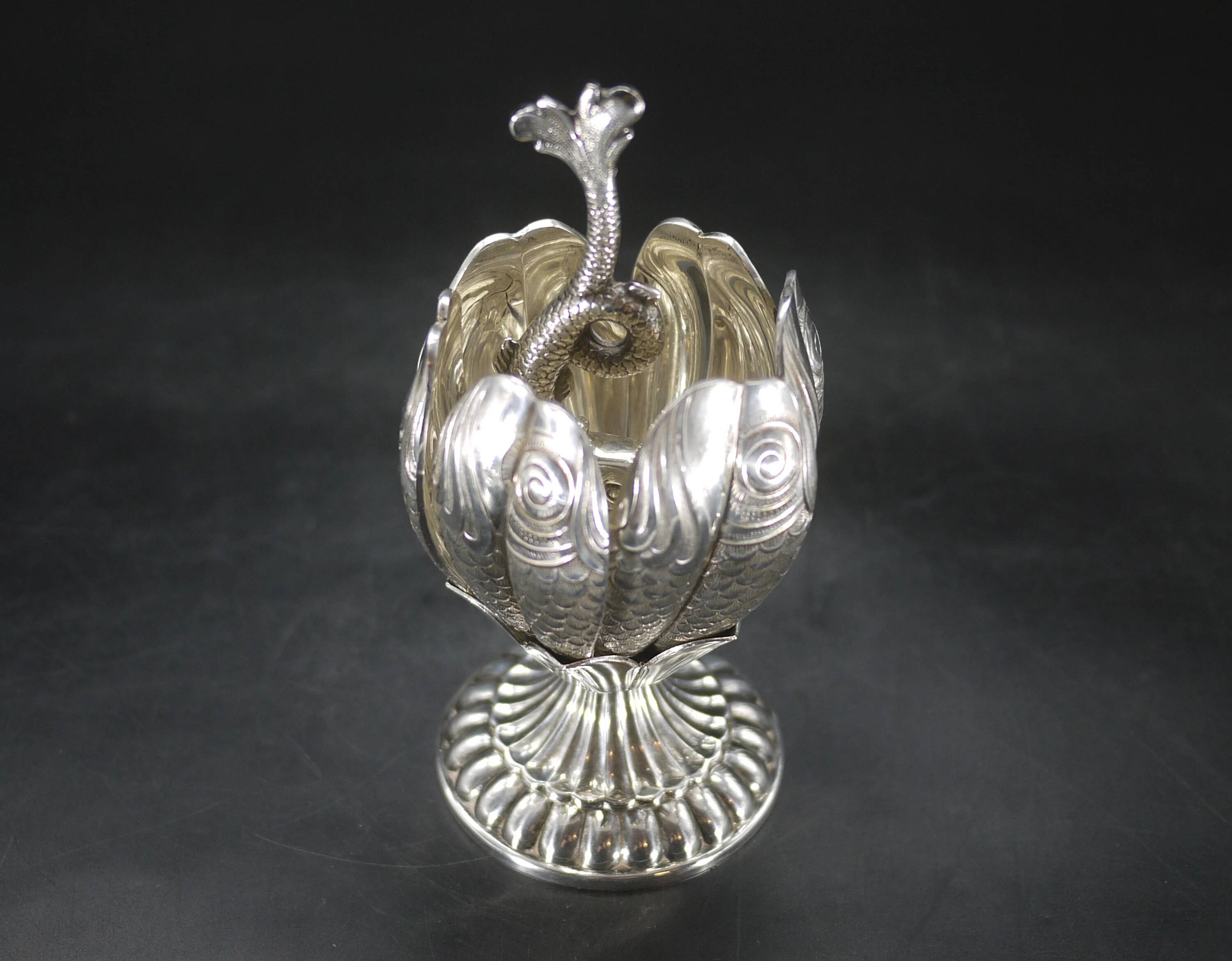Vintage Christofle caviar spoon set Fleuron dolphin decoration