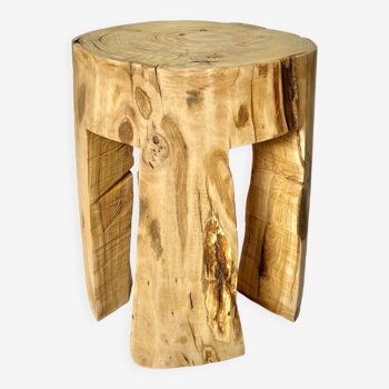 Brutalist solid wood bedside table stool