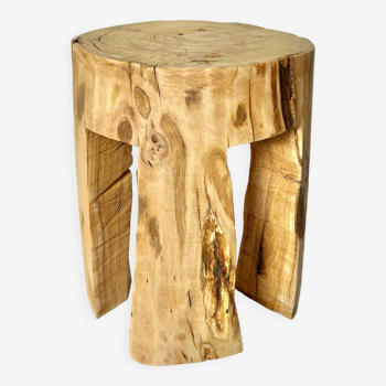 Tabouret table de chevet brutaliste en bois massif