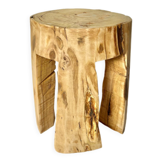 Brutalist solid wood bedside table stool