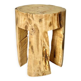 Tabouret table de chevet brutaliste en bois massif