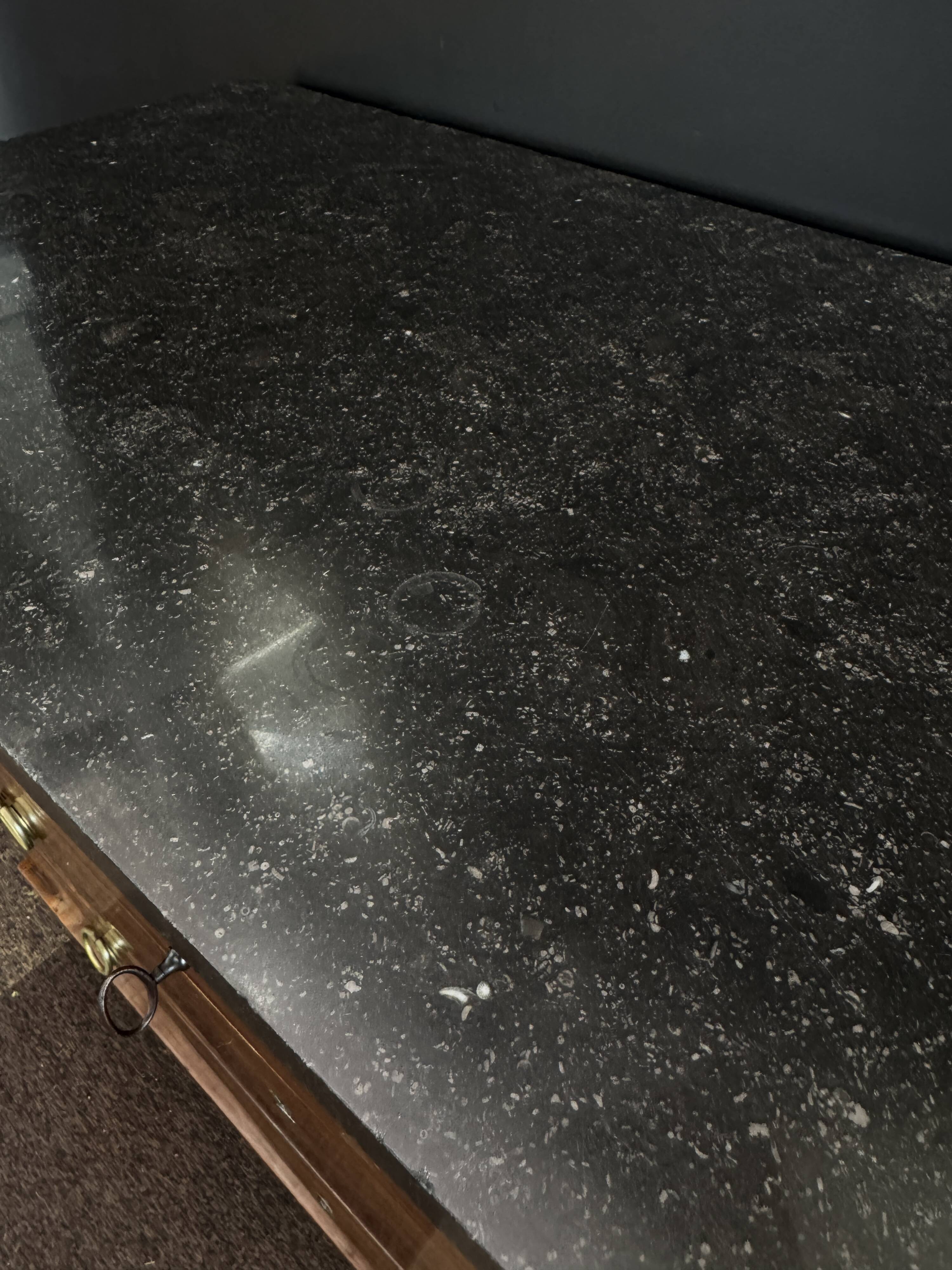 Empire style chest of drawers with 3 drawers and marble top - solid mahogany