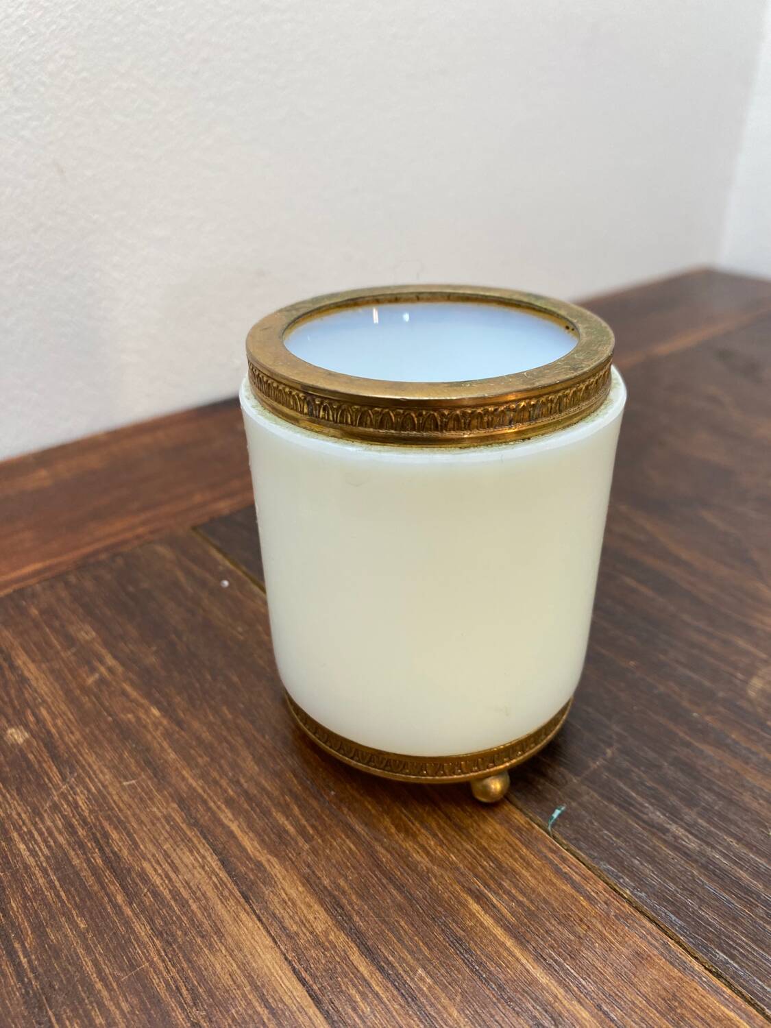 Opaline and brass pot