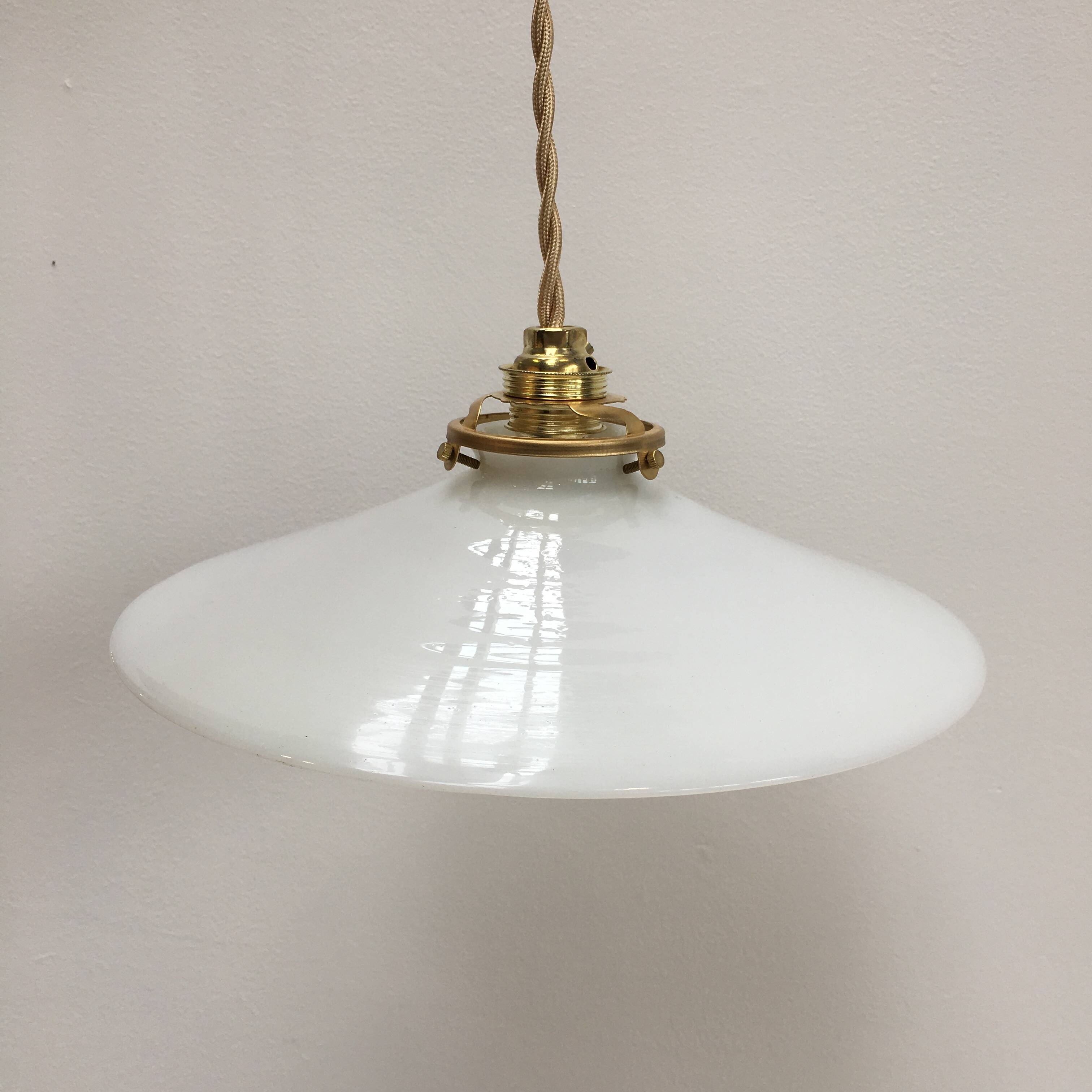 Vintage suspension lamp in white opaline