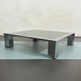 Mid-century chrome and dark mirror glass side table attributed to Saporiti. Italy 1970s