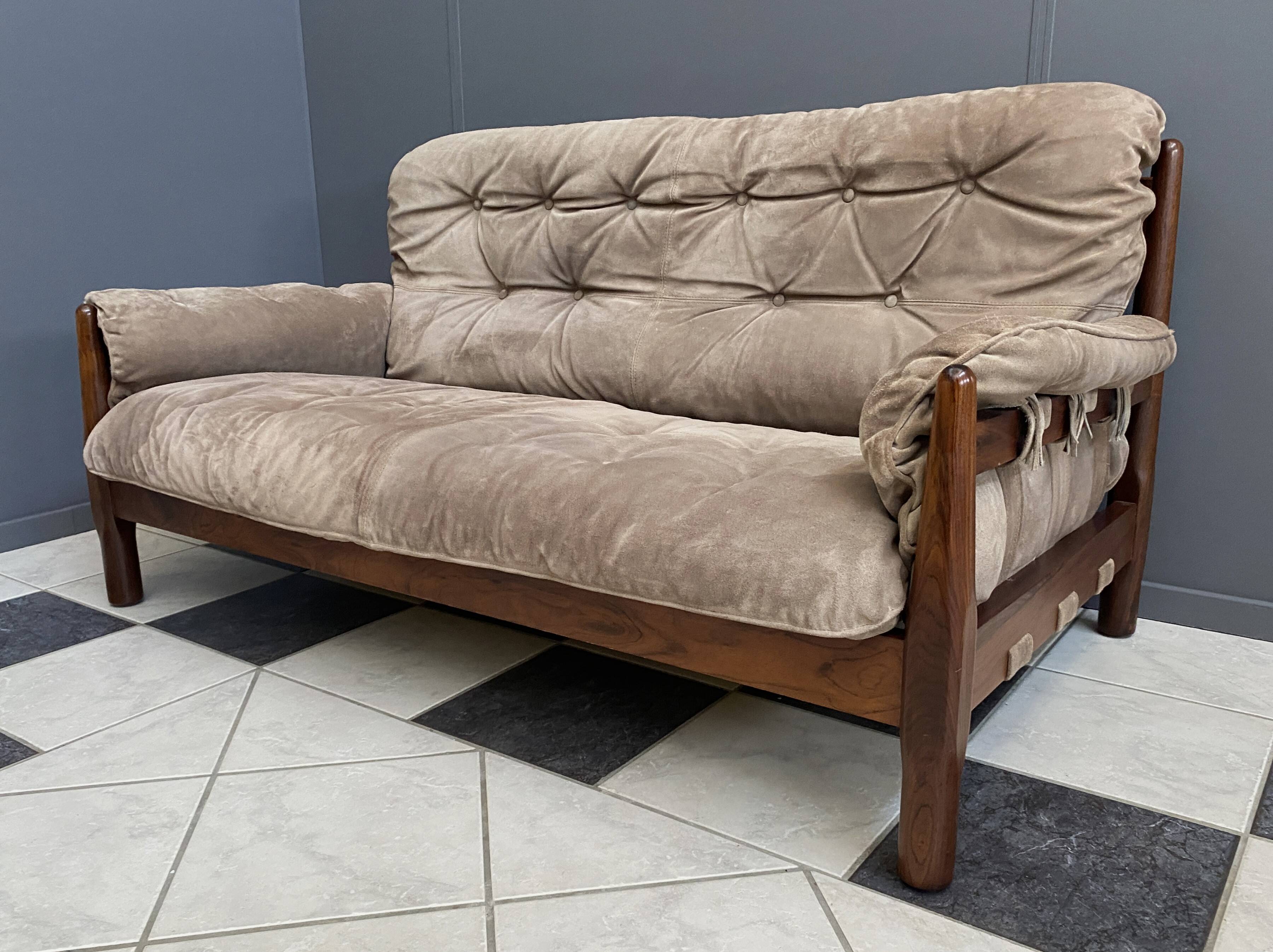 Brazillian 2 seat sofa in suede and Jatoba wood