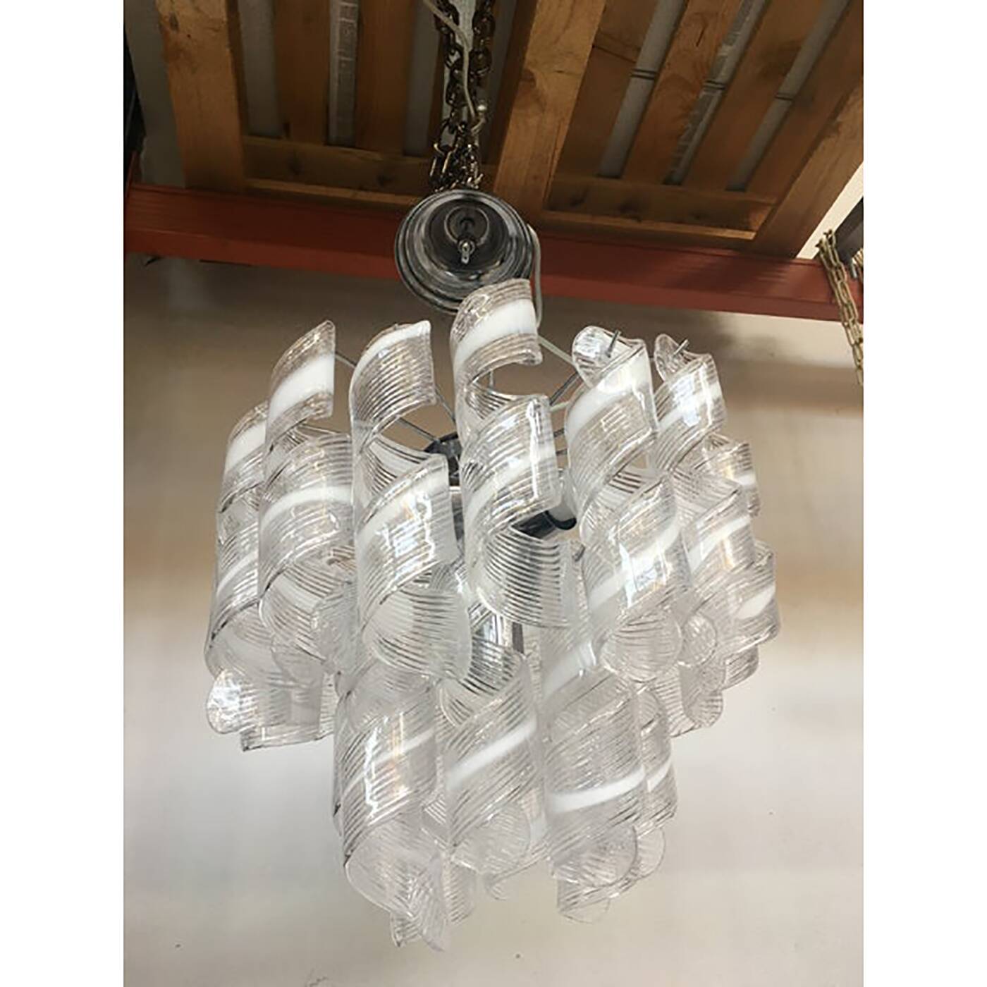 Murano Glass Sputnik Chandelier With Swirling Italian Glass Clear and White