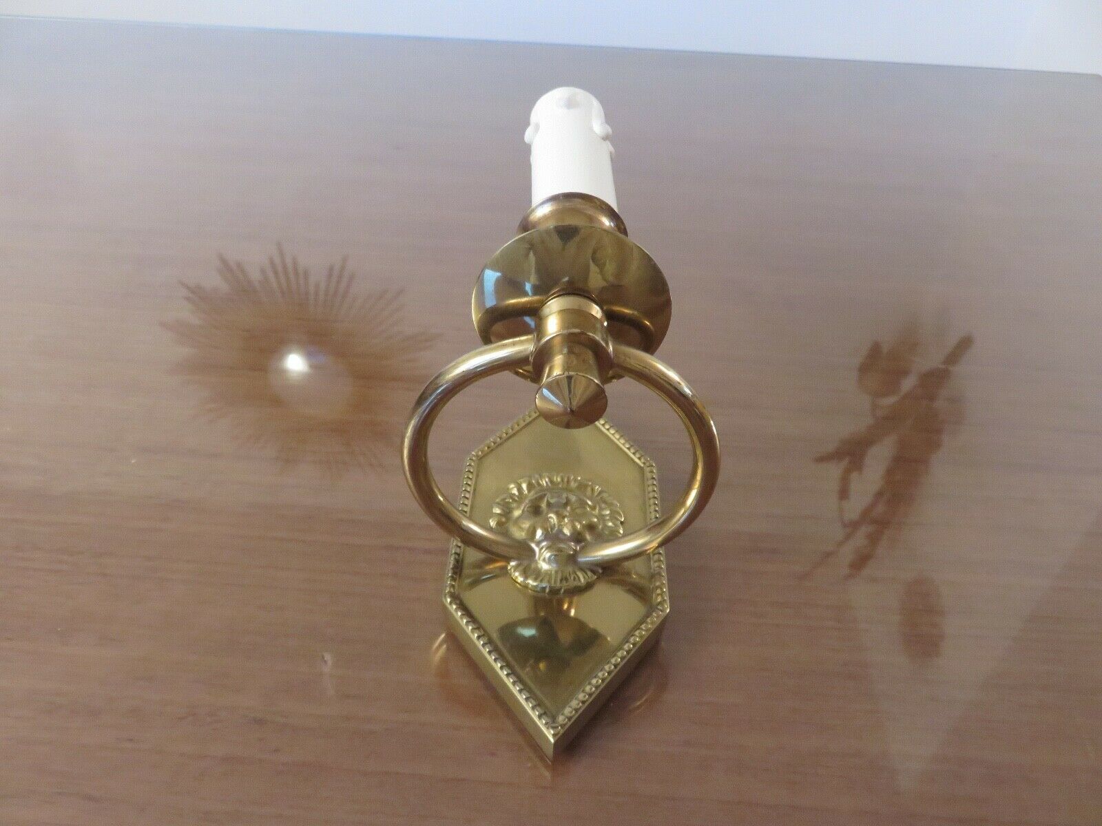Series of 4 art deco sconces to lions in solid golden brass 40s 50s