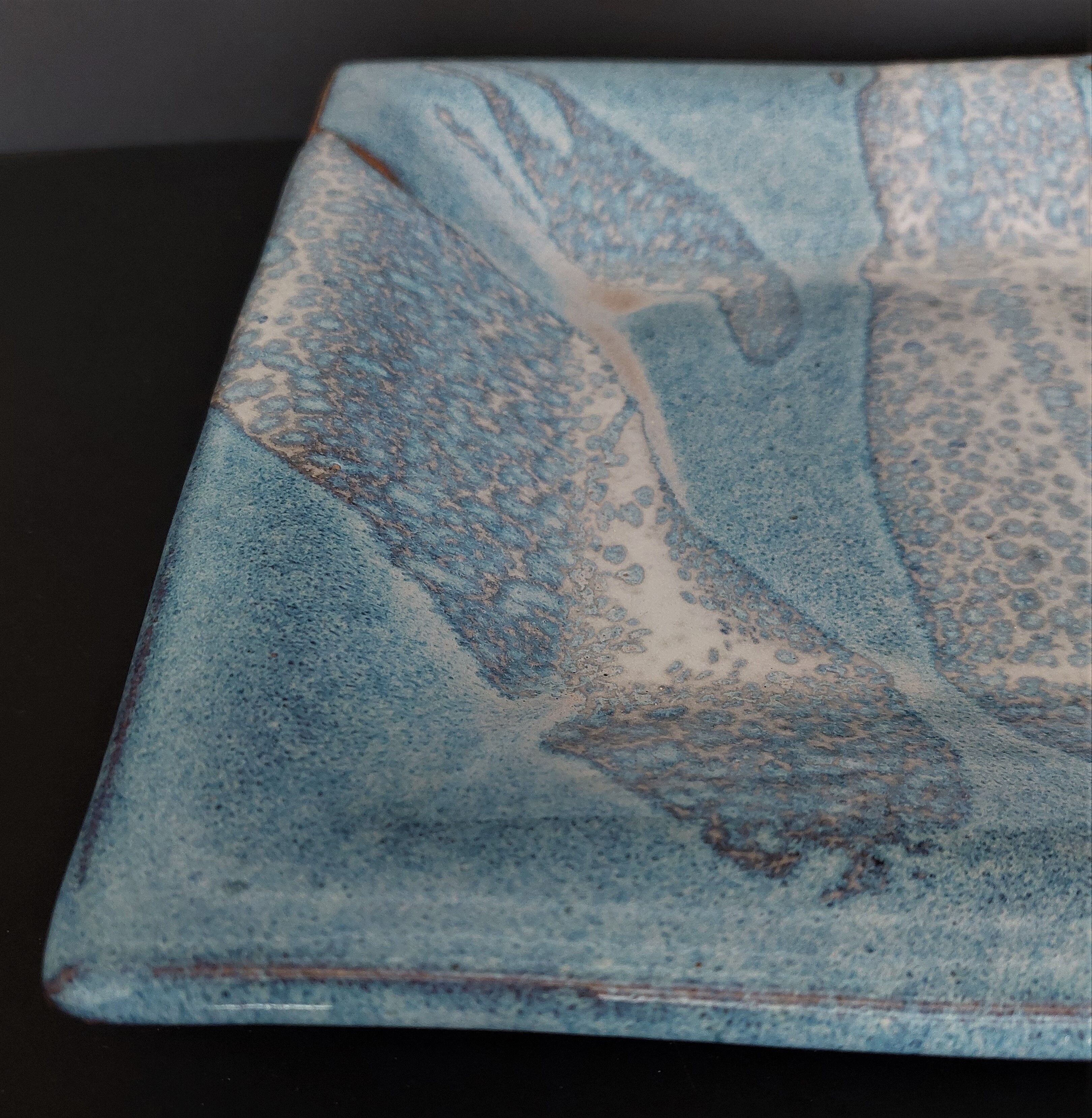 Rectangular dish glazed terracotta ceramic XXth signature