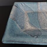 Rectangular dish glazed terracotta ceramic XXth signature
