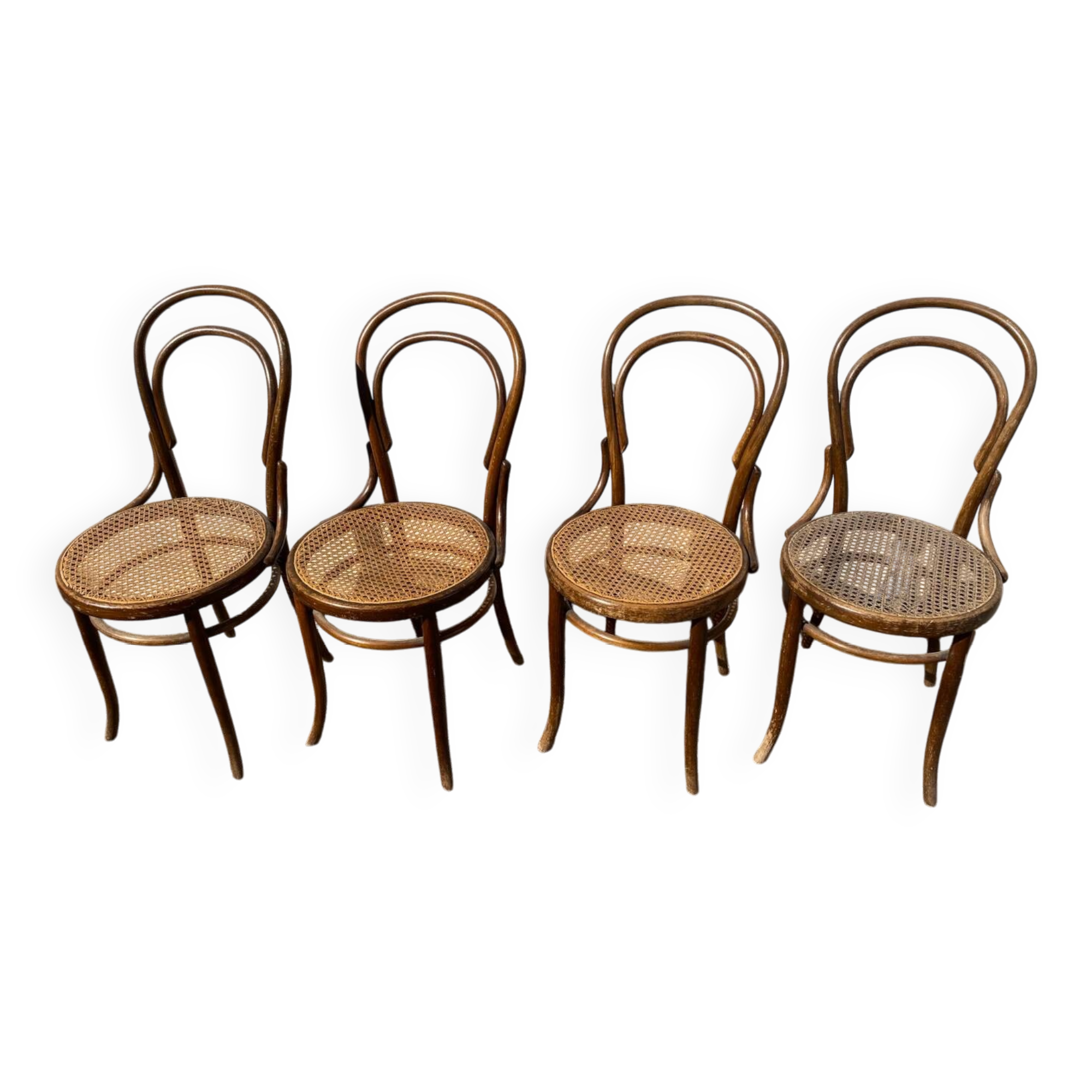 Set of 4 wooden and cane bistro chairs