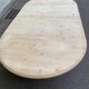 Large round extendable dining table renovated in raw pine with 2 extensions, 1980.