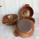 5 vintage stoneware bowls with handles, France