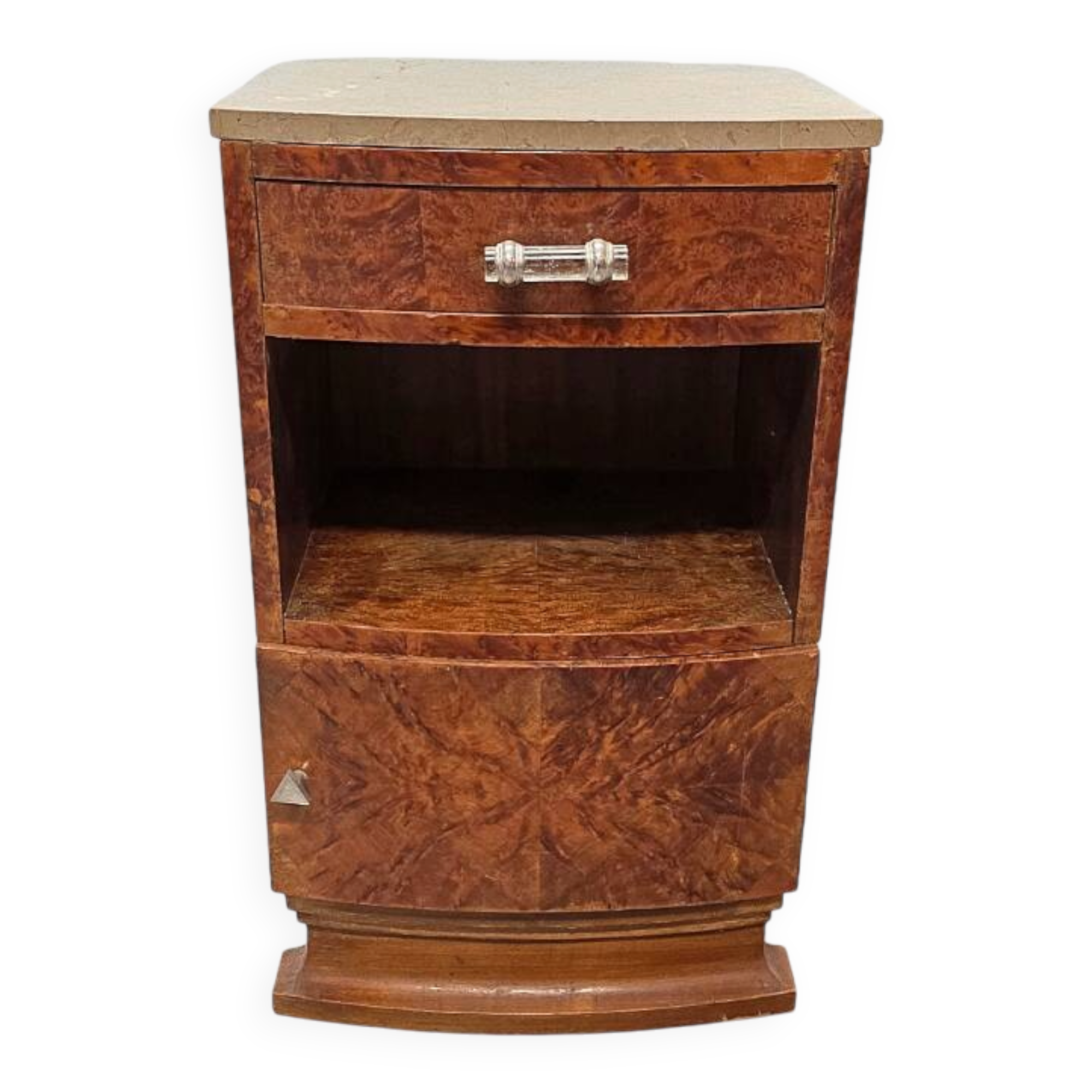 French Art Deco Burr Walnut Bedside Table, 1920/30s