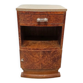 French Art Deco Burr Walnut Bedside Table, 1920/30s