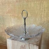 Vintage pressed glass and metal serving tray – 20th century