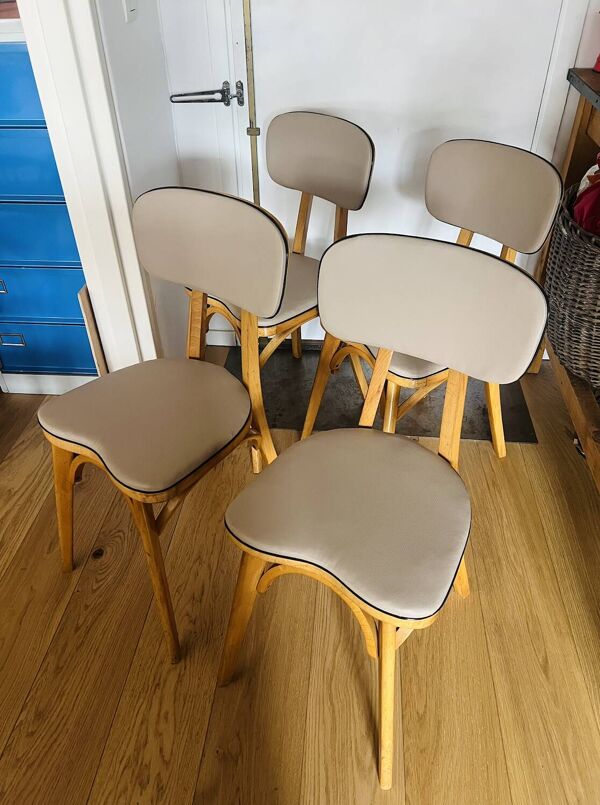 Chaises Bistrot Chêne Claire Vernis (Baumann) Pied compas