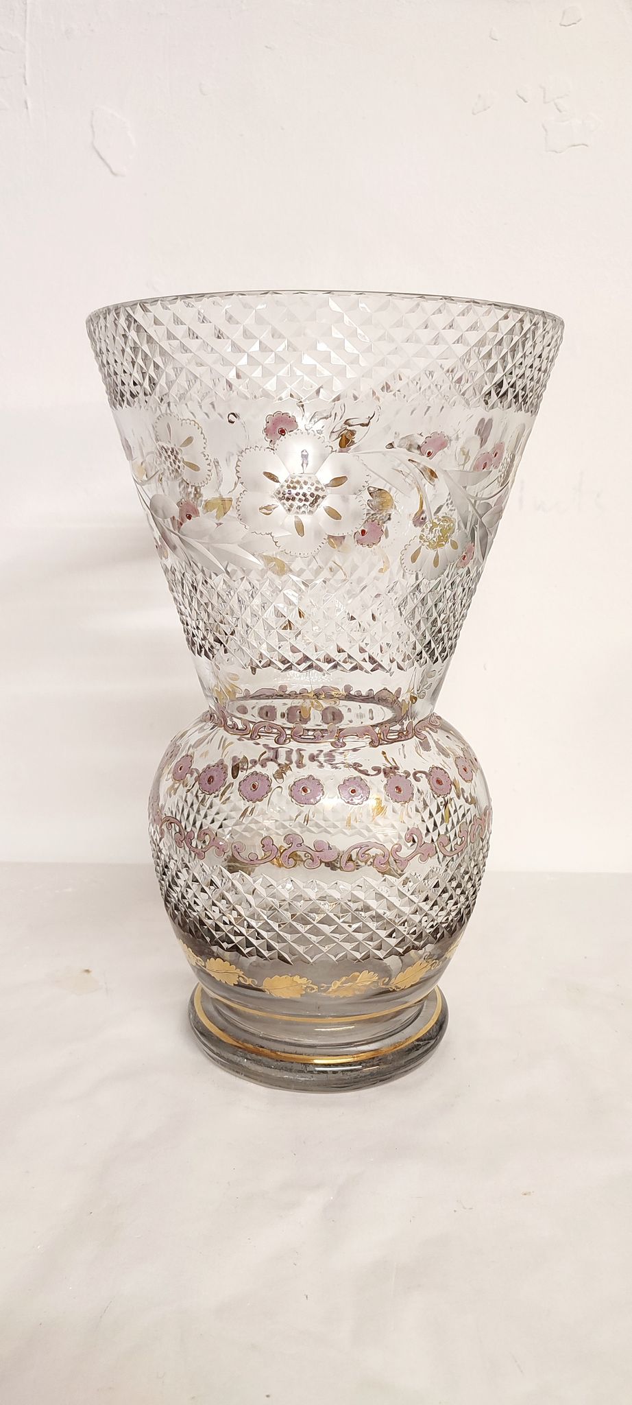 Glass vase carved and painting by hand. France 1940s.