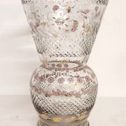 Glass vase carved and painting by hand. France 1940s.