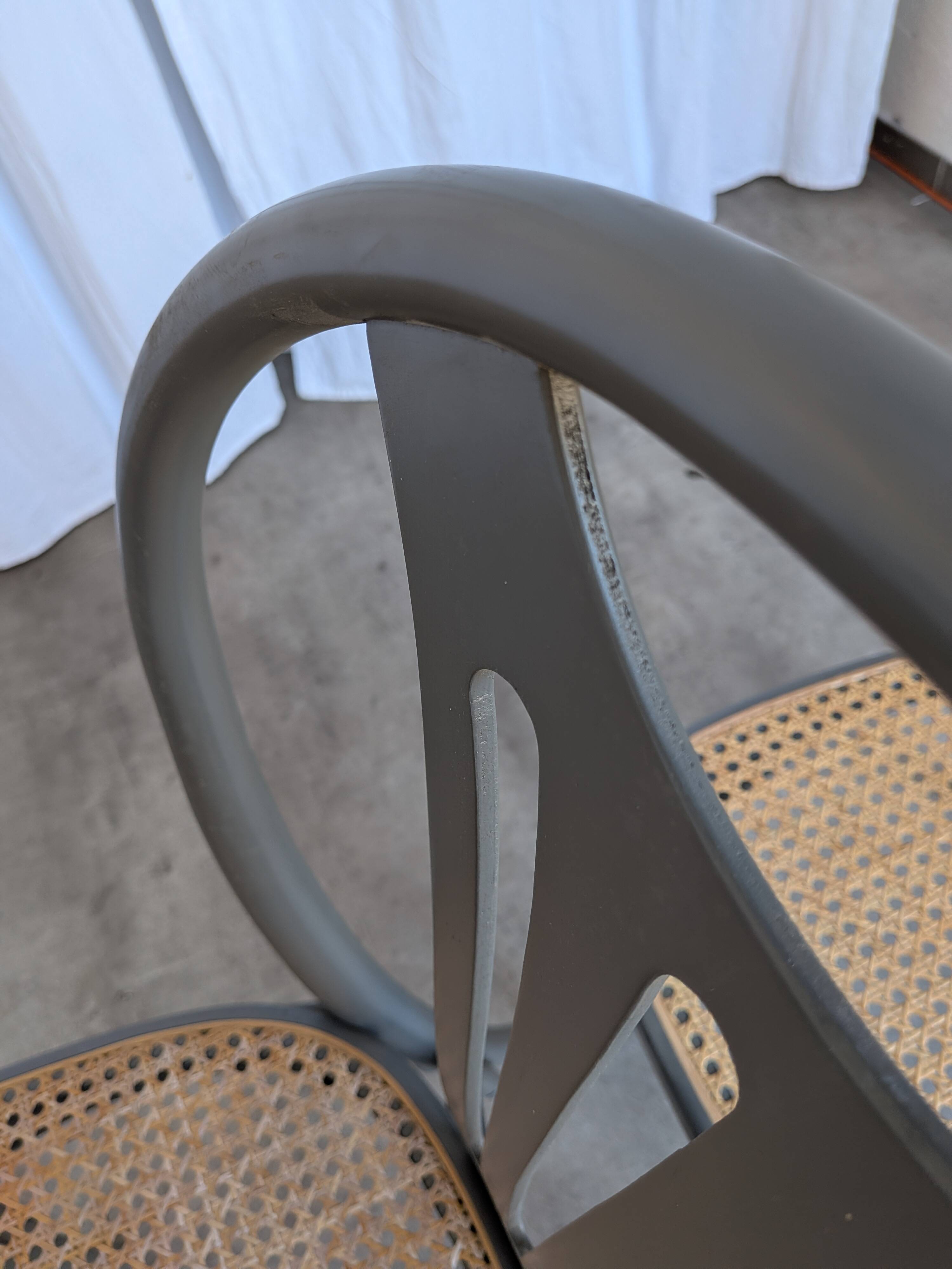 Set of 4 Vintage Gray Thonet Style Dining Chairs with Cane Seat