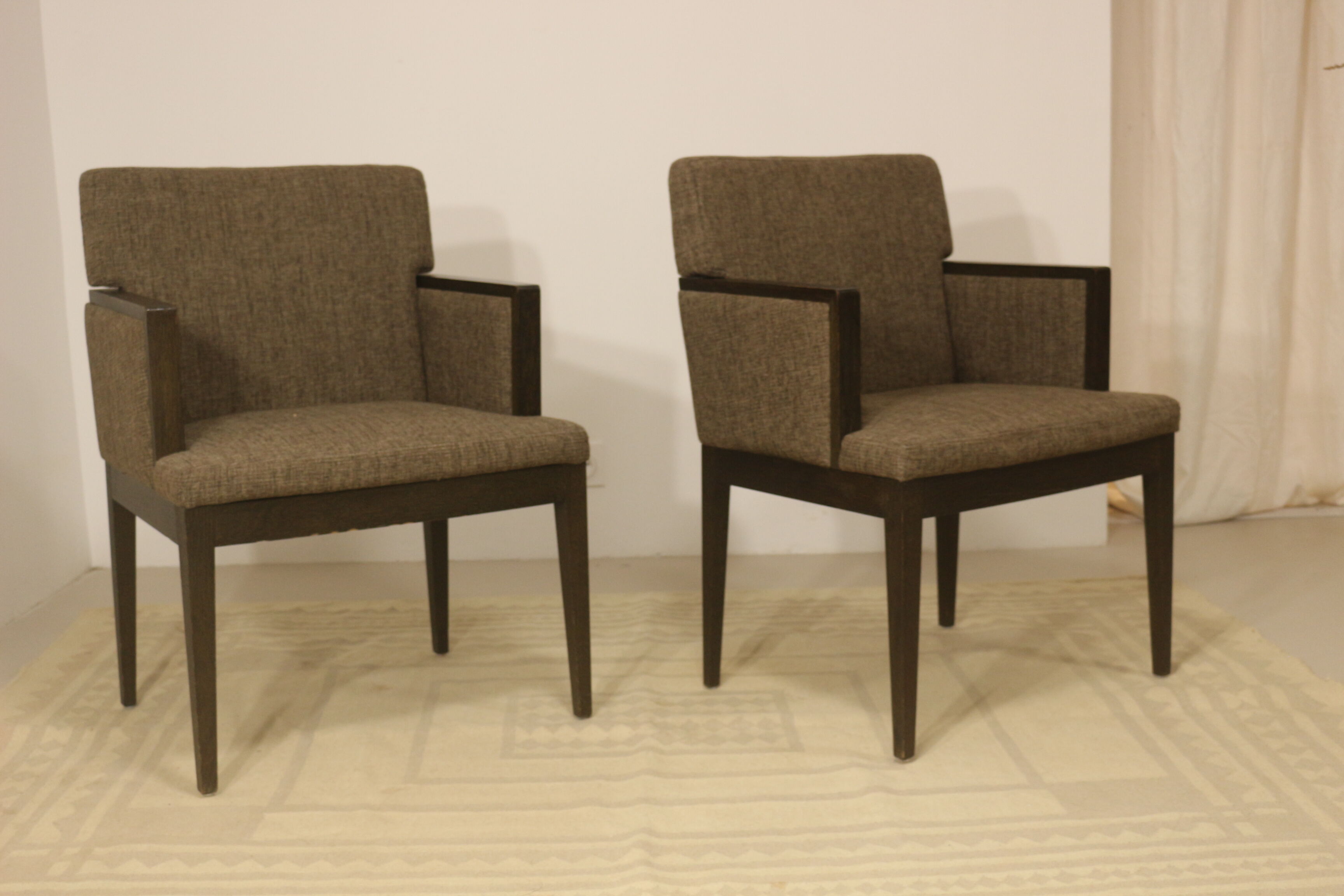 Pair of armchairs cube year 1960 fabric chiné brown color
