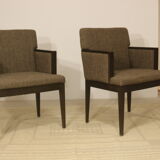 Pair of armchairs cube year 1960 fabric chiné brown color
