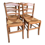 Set of 4 chairs Wood and straw