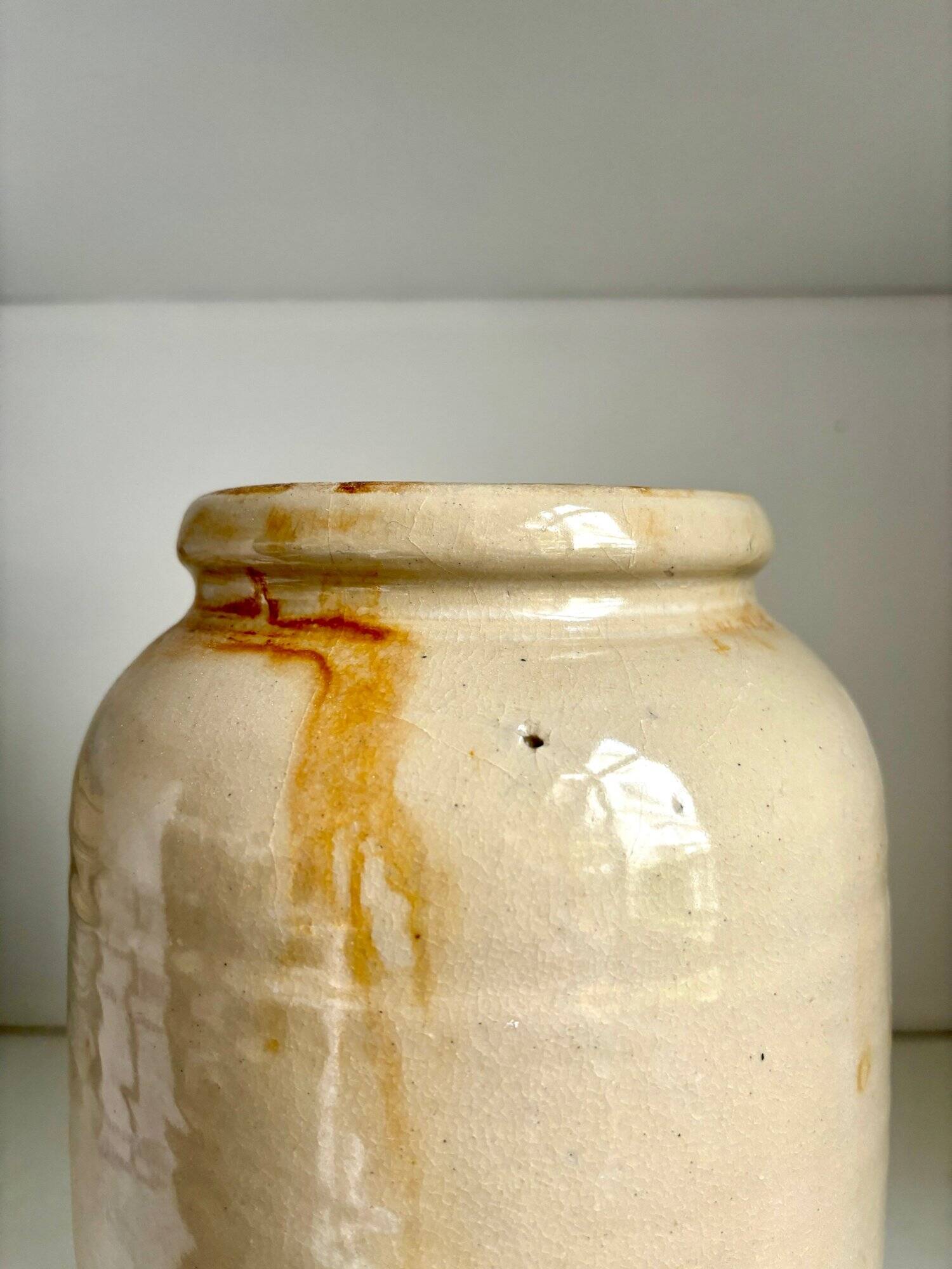 Beige glazed stoneware mustard pot n°4