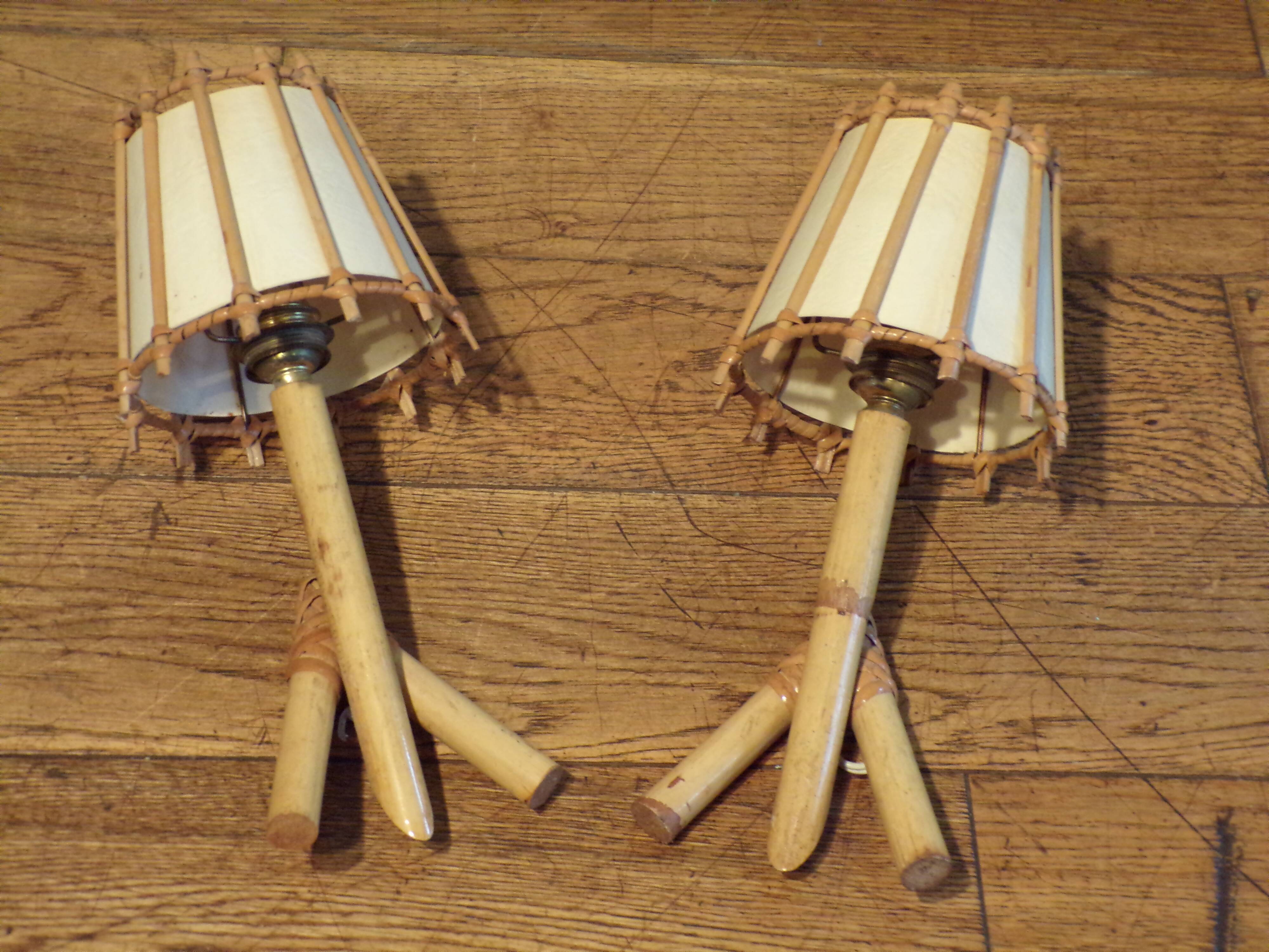 Pair of vintage rattan wall lights