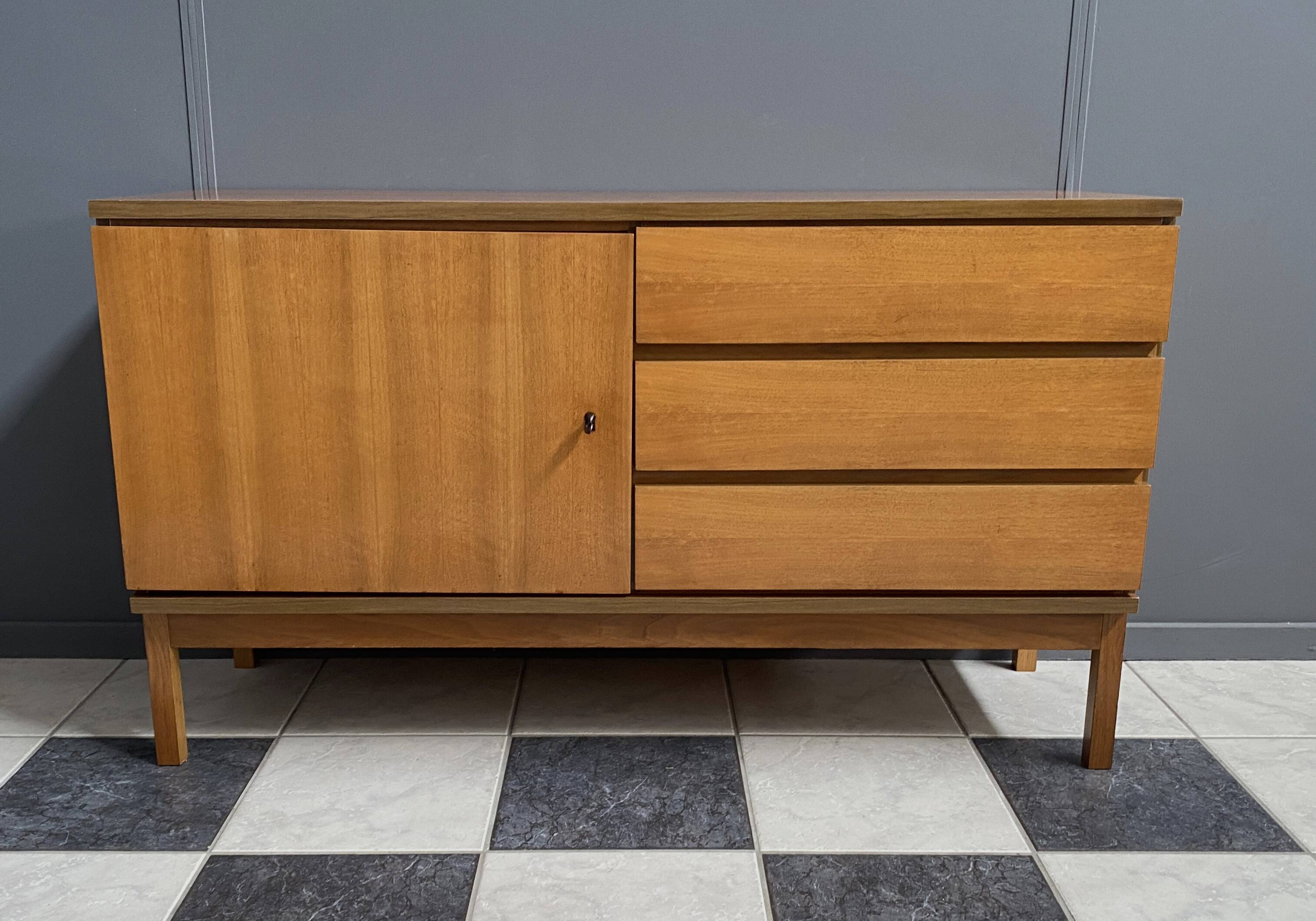 wood sideboard 3 drawers 1 door 1970s