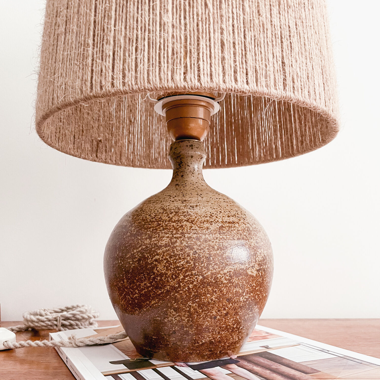 Sandstone and jute lamp