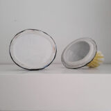 Powder box or jewelry porcelain lady blue crinoline and fan