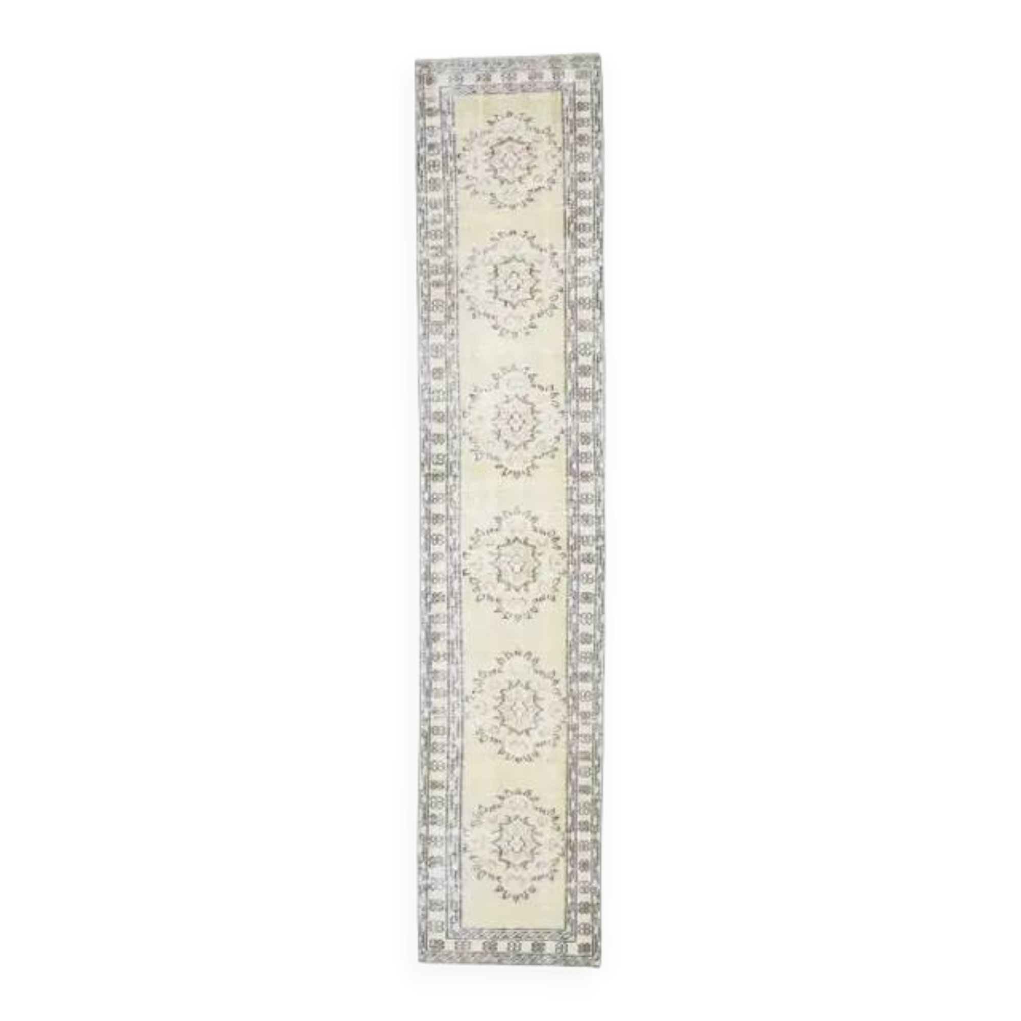 Tapis couloir vintage turc Oushak fait à la main en laine et coton jaune 78x328