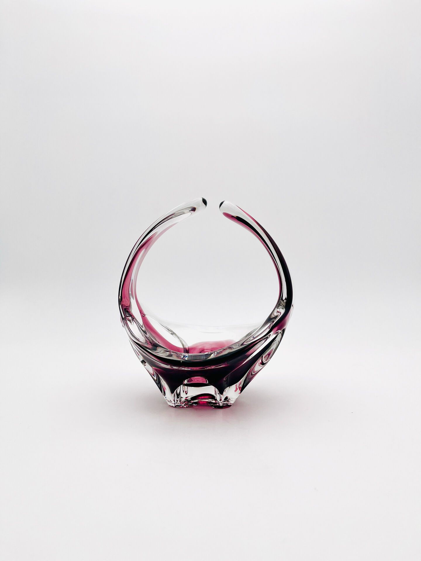Bohémia Crystal Basket Hospodka Amethyst Sommerso Style 1960