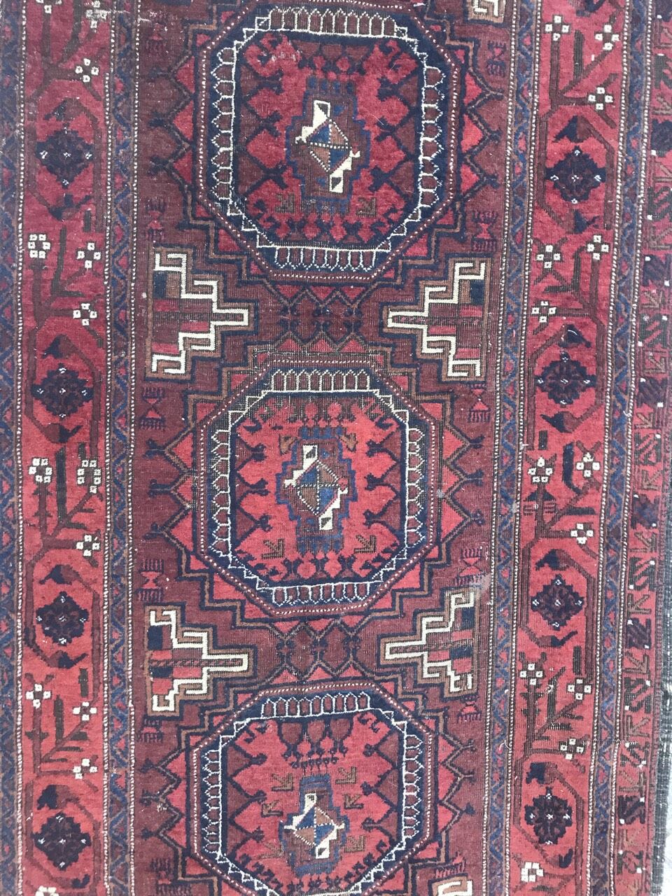 Antique tribal rug turkmen belutch 19th century handmade 104x237 cm