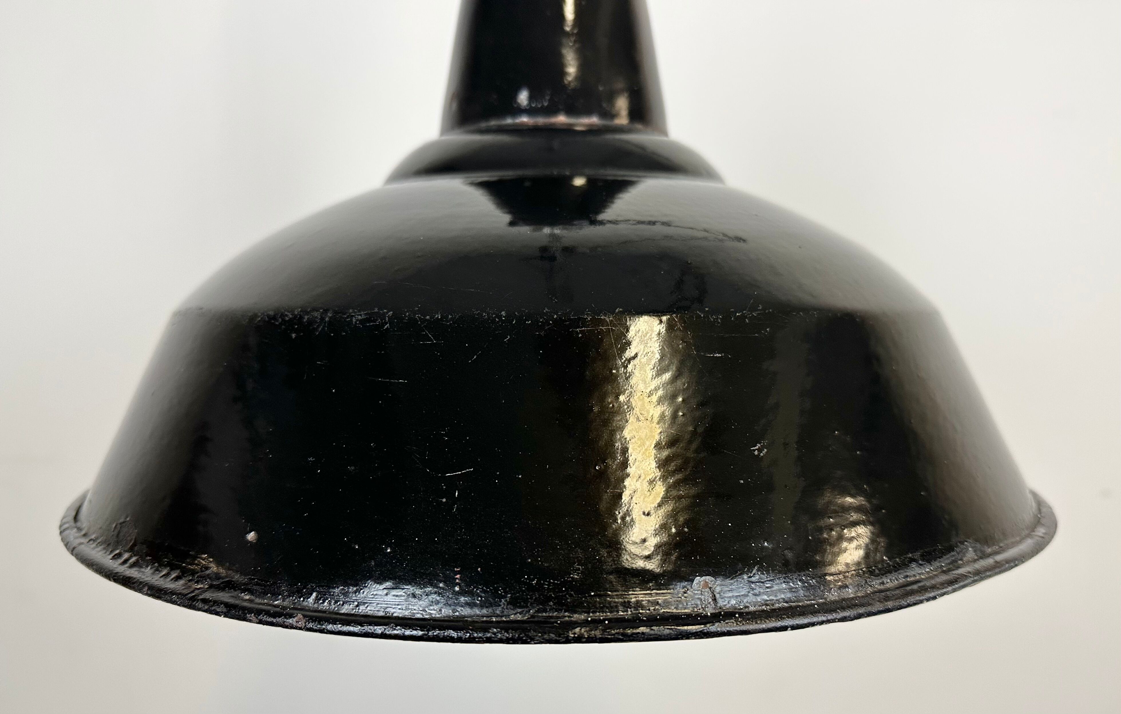 Industrial Black Enamel Factory Lamp with Cast Iron Top, 1960s