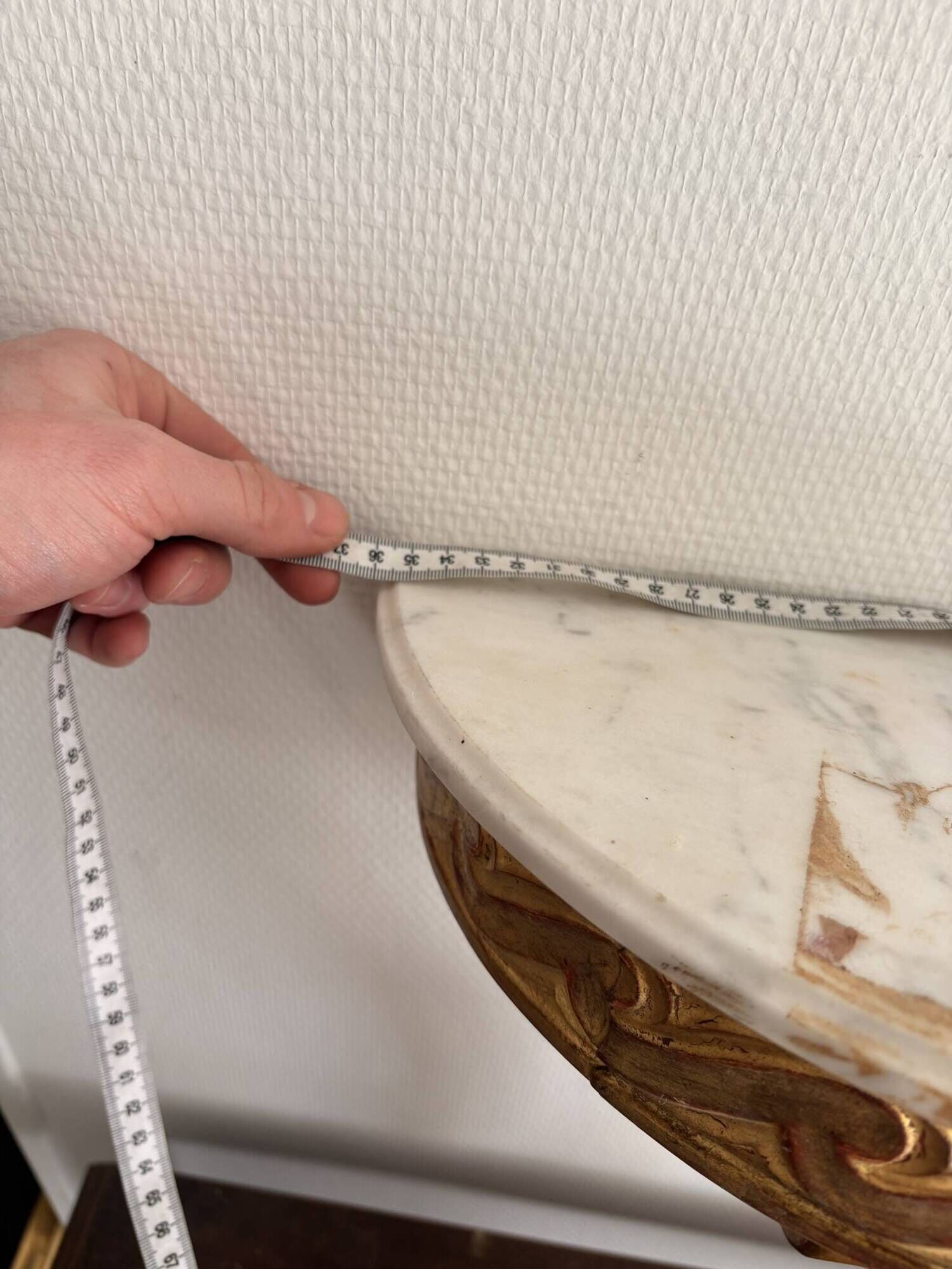 Console Demi Lune Gold Wood White Carrara Marble Louis XVI Classic Style