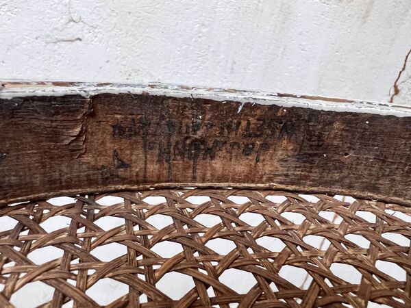 Paire de 2 chaises bistrot en bois courbé blanc et cannage Jacob Josef Kohn