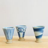 Set of 3 hand-painted sandstone sake cups
