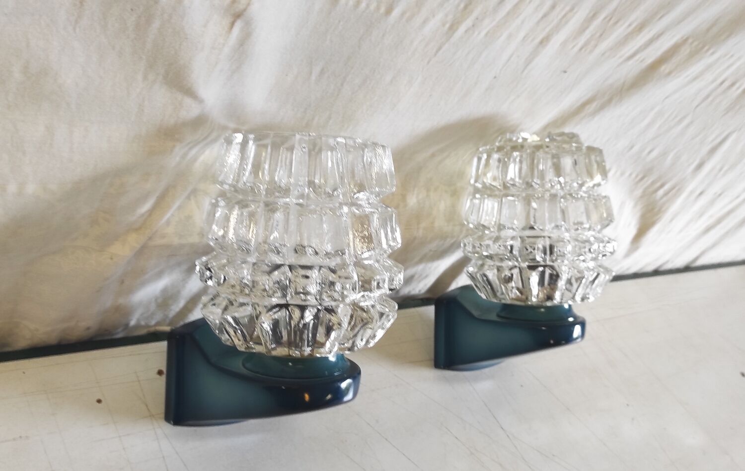 Blue glass and plastic wall lights - 1970s