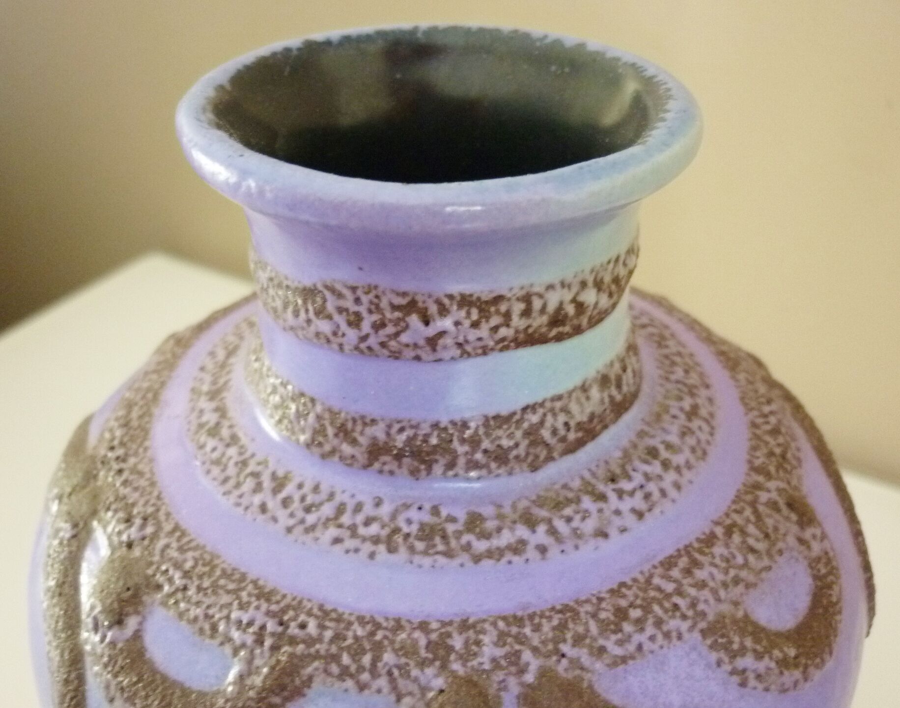 Glazed ceramic vase, abstract shape and decoration, fat lava, vintage 60s/70s