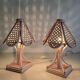 Pair of cane and bamboo bedside lamps