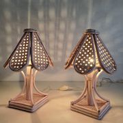 Pair of cane and bamboo bedside lamps