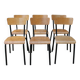 6 chaises d'école en métal noir et bois